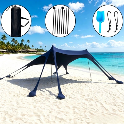 Lycra Canopy 8-Pole Portable Elastic: Avtomobil yan çətirləri - 8-feet-of-navy-blue-fabric-2-iron-rods-300300200cm-lycra-canopy-tent