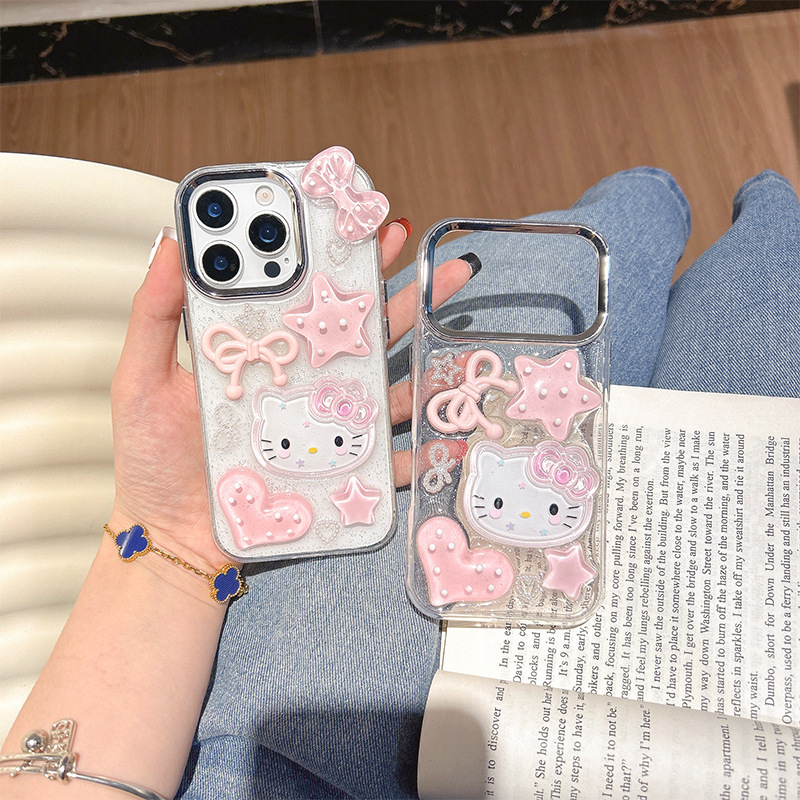 Cute Stereo Kt Cat Suitable for Apple 17 Heart Iphone16Promax Mobile Phone Case 15/14 Glue 17Pro