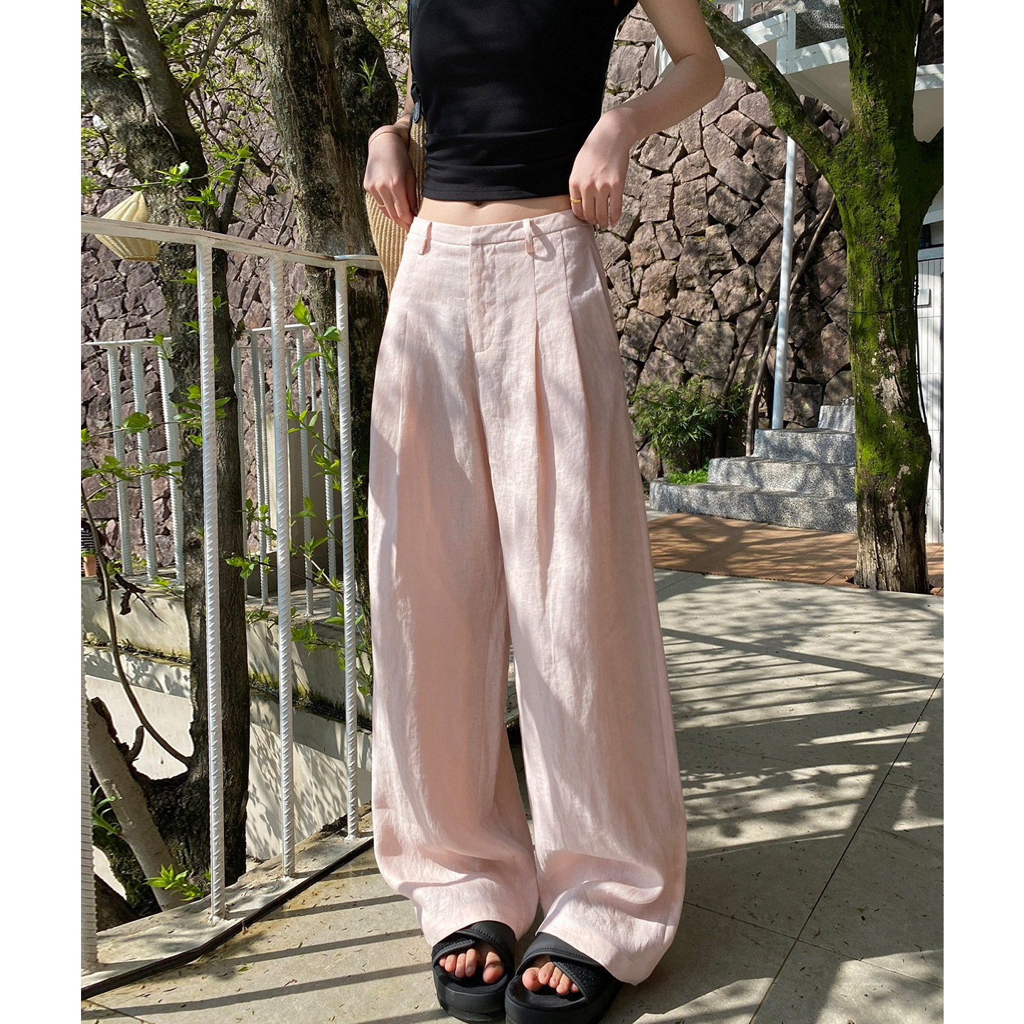Women's Pink Linen Pants, Summer Thin Style, 2026 New Arrival, Loose and Relaxed Style, Casual Pants, High Waist, Wide Leg Pants