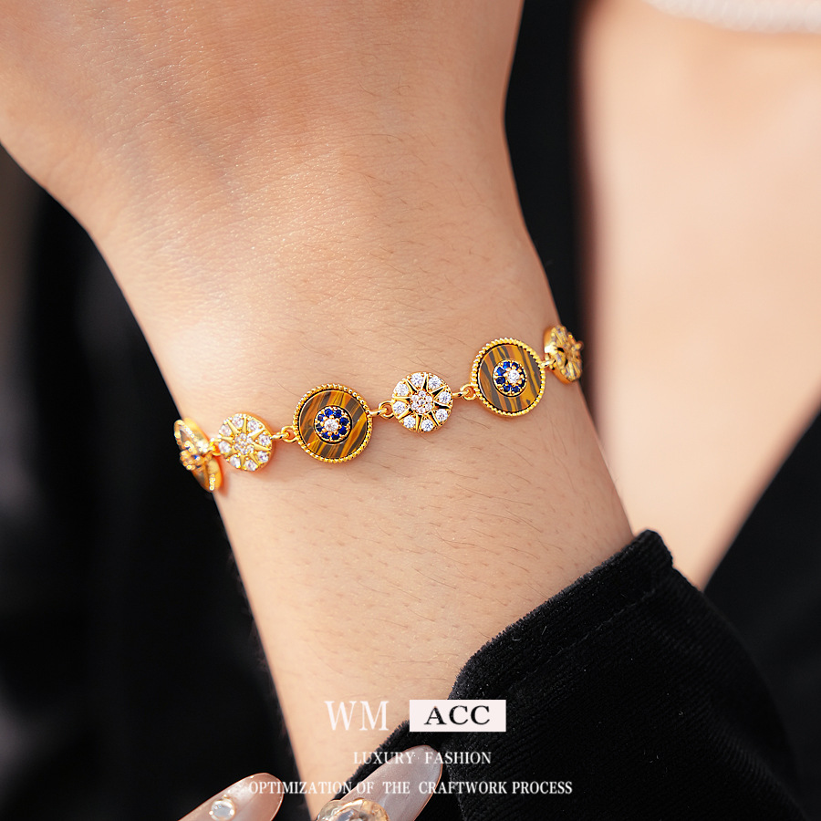 Medieval vintage zircon pulsera redonda lujo ligero pulsera de alta sensación de moda retro exquisita joyería versátil mujer