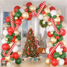 亚马逊圣诞节红绿拱门花环气球链圣诞拐杖平安夜主题派对场景装饰