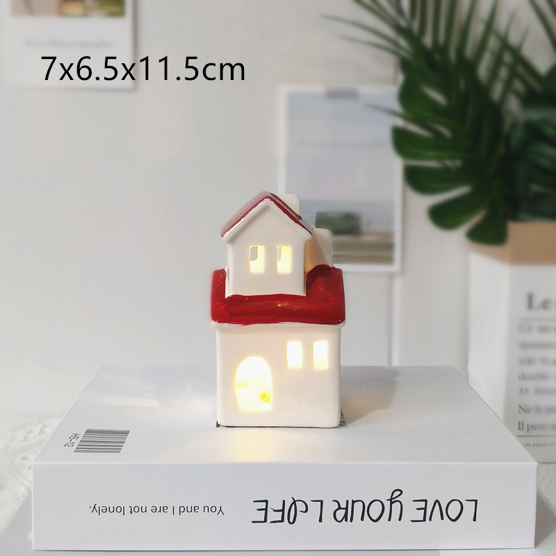 Decoración de cerámica de casa pequeña con luz transfronteriza estilo nórdico Navidad estilo caliente decoración navideña decoración de mesa noche