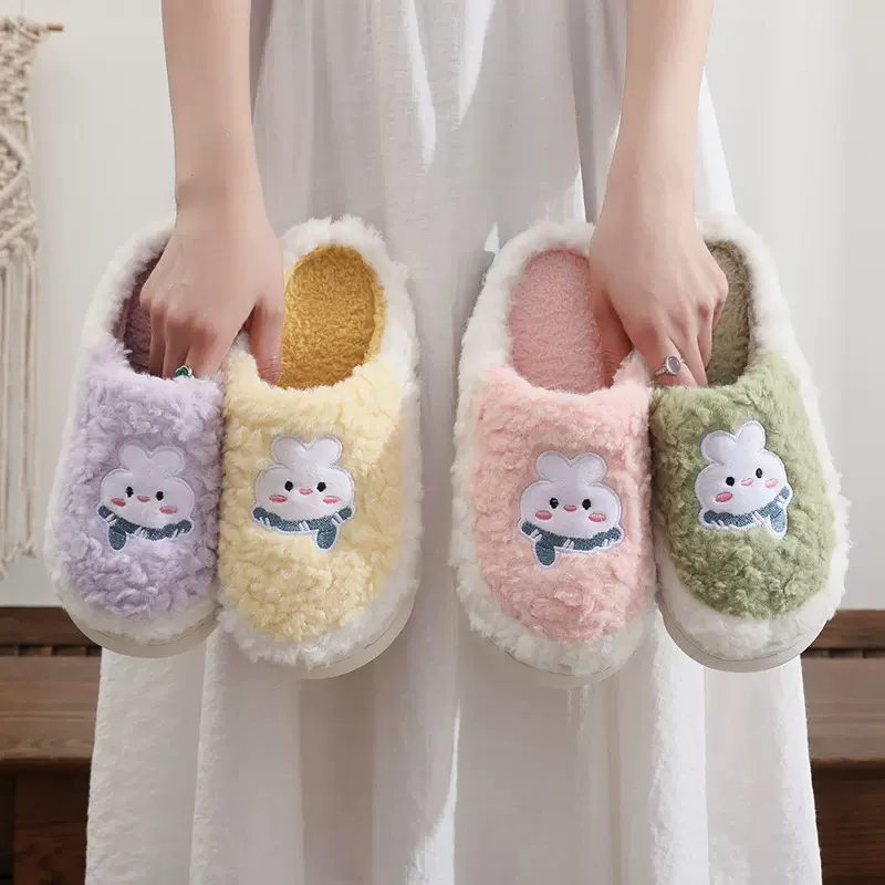 四季情侣亚麻棉拖鞋家居室内用木地板防滑男女卡通奶牛月子厚拖鞋