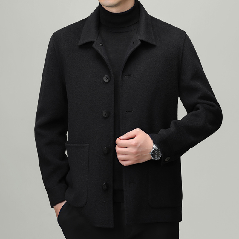 [100% Pure Wool] Premium Worsted Men's Collared Wool Coat, Business Dad Suit, Autumn/Winter Men's Overcoat