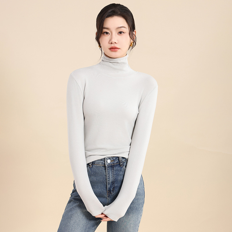 Autumn and Winter High Neck Inner Sweater Women's 2024 New Slim-fit Sanding Self-heating Heap Collar All-match Base Shirt for Women