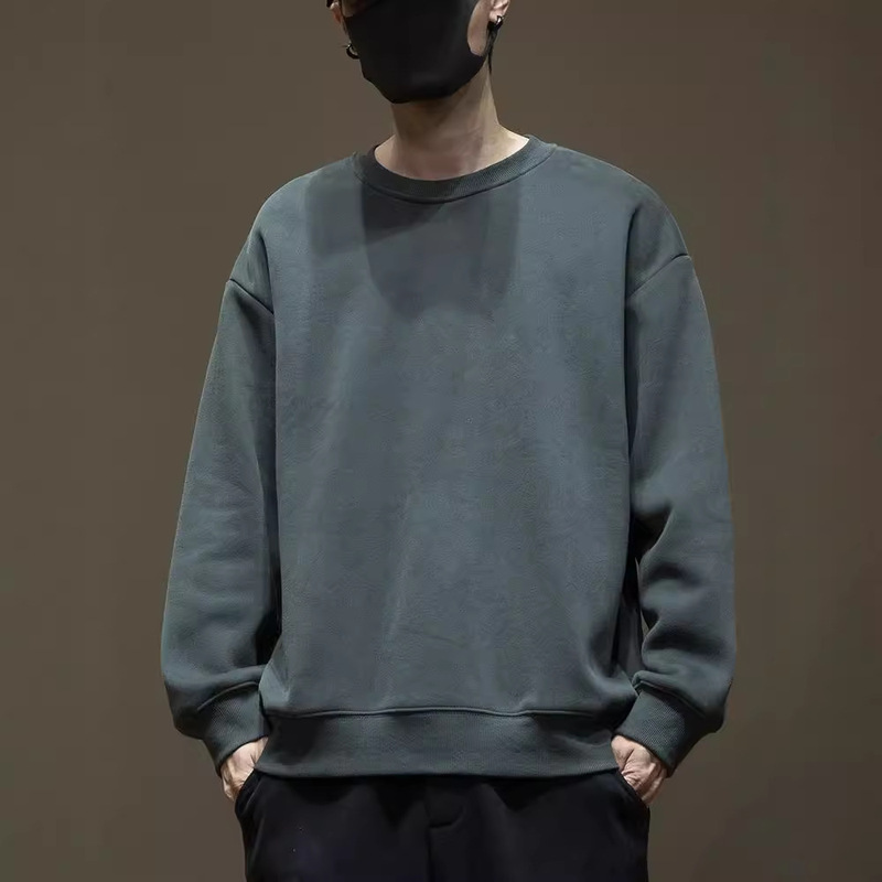 Early Autumn New Heavy Red Pullover Sweater Men's plus size Autumn and Winter fleece-lined Solid Color Long Sleeve Base Shirt Trendy