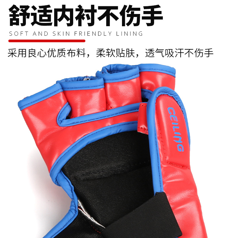 Ventas directas de fábrica de Ceiling Guantes de lucha Sanda Entrenamiento de UFC Guantes de boxeo de medio dedo profesionales especiales para sacos de arena