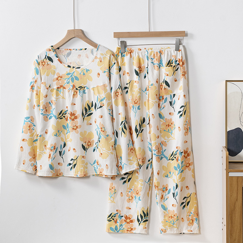 Spring and Autumn Cloud Cotton Silk Pajama Set for Women, Plus Size 100kg, Can Be Worn Outside, Long Sleeve, Home Wear for Middle-Aged and Elderly Mothers Spring and Autumn Cloud Cotton Silk Pajama Set for Women, Plus Size 100kg, Can Be Worn Outside, Long Sleeve, Home Wear for Middle-Aged and Elderly Mothers