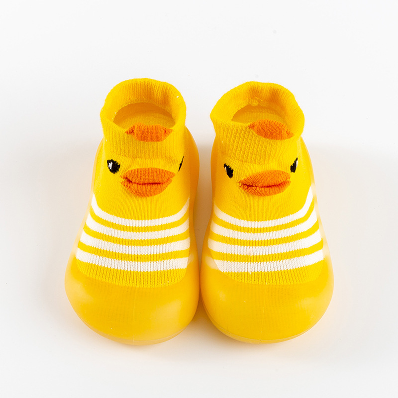 Zapatos para caminar para bebés Little Yellow Duck para niñas, estilo primavera y otoño, zapatos de suela blanda para niños, calcetines antideslizantes para el suelo, zapatos tipo calcetín, antideslizantes y resistentes al desgaste.