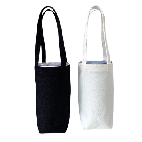Diagonal canvas water cup bag, hand-held glass thermos cup cover, protective cover, simple handheld small bag