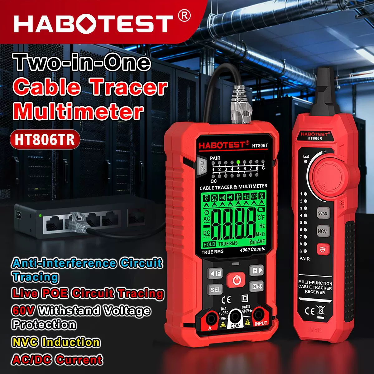 HABOTEST工厂店HT806TR网络寻线仪万用表二合一多功能仪器仪表