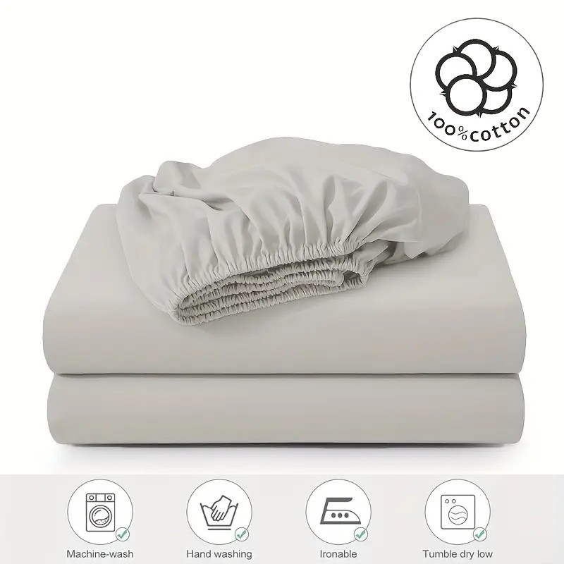 Pure Cotton Fitted Sheet Solid Colour Luxury Mattress Cover_voghion.com