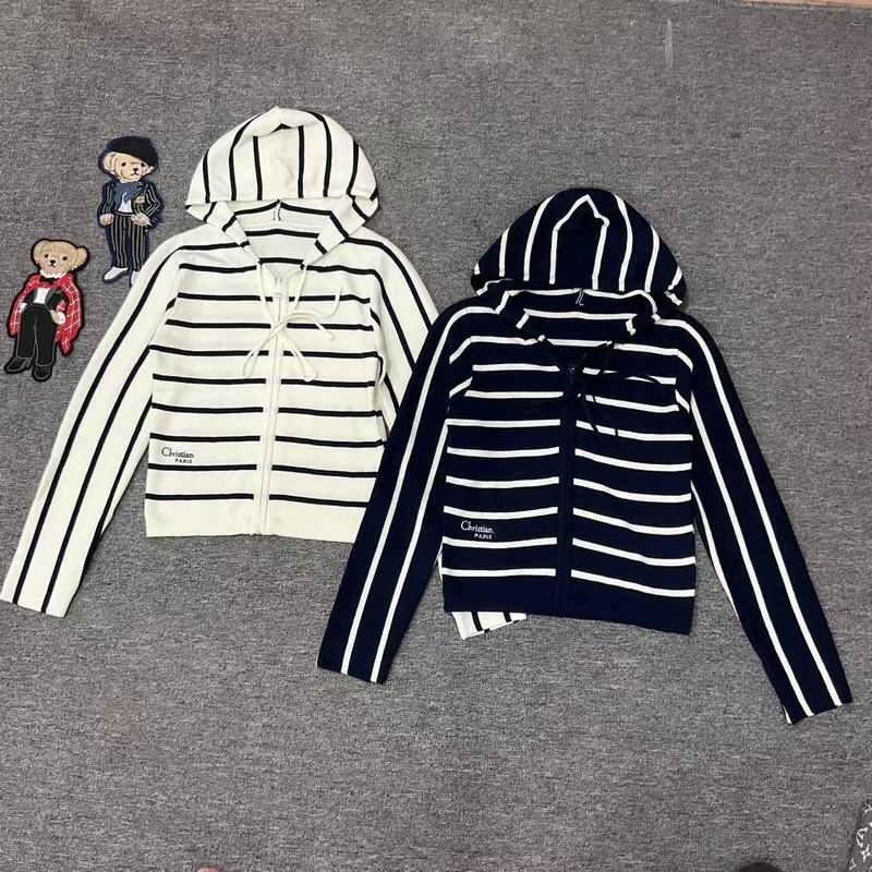 D's Haute Couture 25 初秋の新作ストライプフード付きジッパーニットカーディガンファッショナブルなレイジースタイルソフトワックス長袖カーディガン|undefined