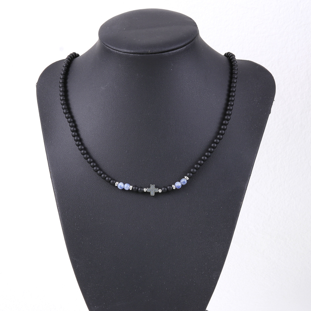 15g Weight Natural Stone Pendant Material Choker Classification Beads Chain Material Beaded Chain Chain Type 1 Piece Quantity Daily Occasion Beaded Material Cross Pattern All Seasons Season Men's Gender Polishing Design Retro, Streetwear Style Retro Streetwear Cross Beaded Polishing Men's Choker Men Beaded Necklaces 5