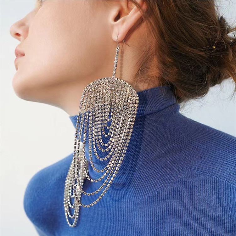 Fashion Geometric Alloy Tassel Rhinestones Womenu0027S Drop Earrings 1 Pair