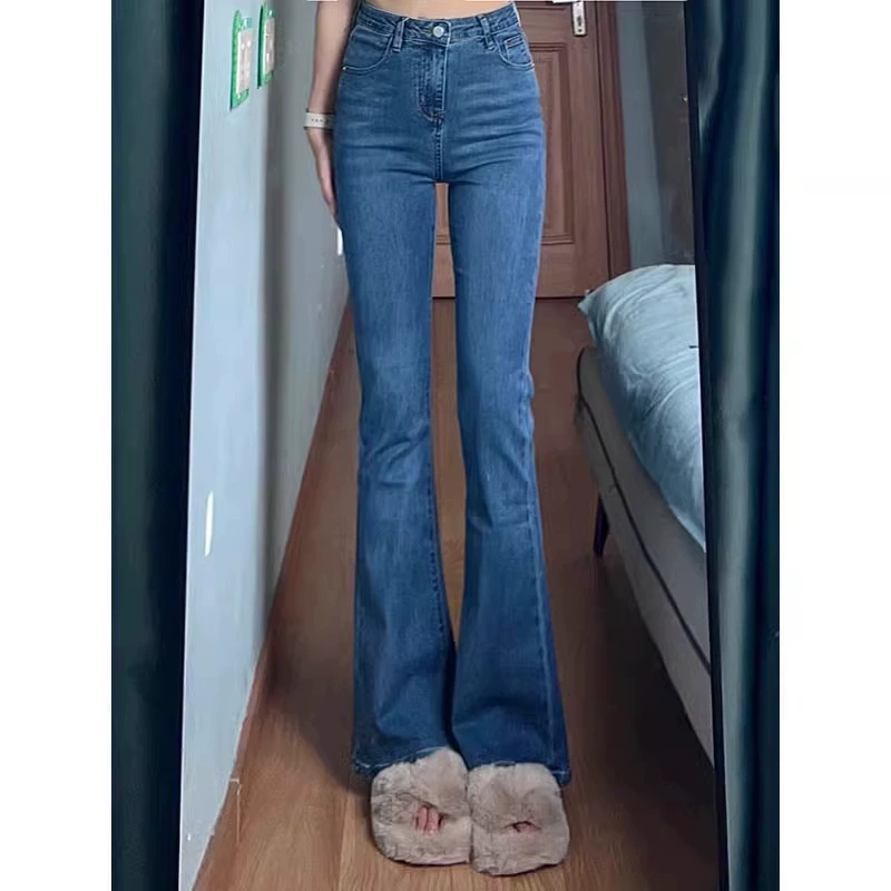 Ретро микро-джинсы женские осень-зима 2024 новый тонкий с высокой талией и тонким плюшевым толстым конским рогом брюки