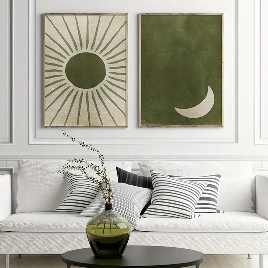 Sin Amazonas Abstract Verde Sol Luna Sol Luna Salón Dormitorio Canvas Pintura Núcleo Poster Sin Enmarcado
