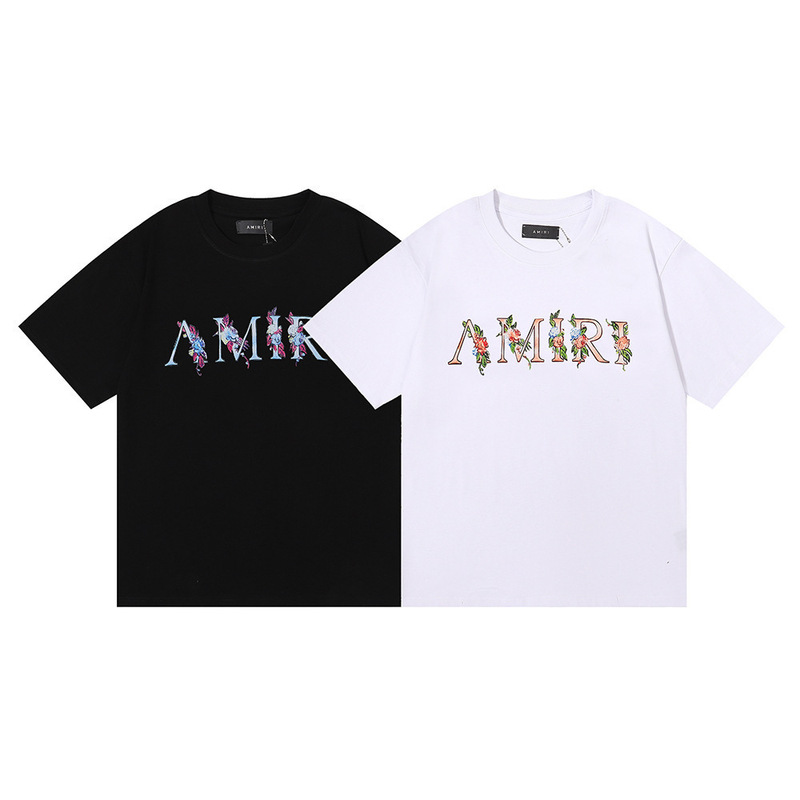 High Street Fashion Brand Amiri Floral Print T-Shirt, Vintage Distressed Loose Fit, Unisex Short-Sleeve High Street Fashion Brand Amiri Floral Print T-Shirt, Vintage Distressed Loose Fit, Unisex Short-Sleeve