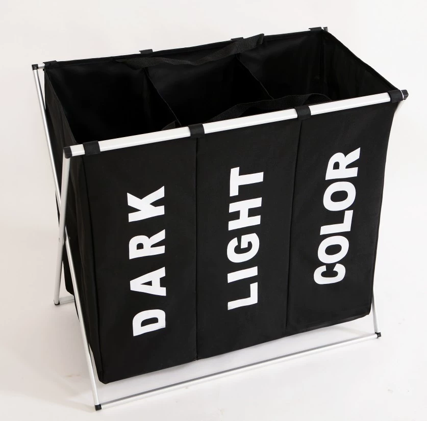 Laundry basket, foldable double-compartment, metal frame, compact storage 35×20×11 cm
