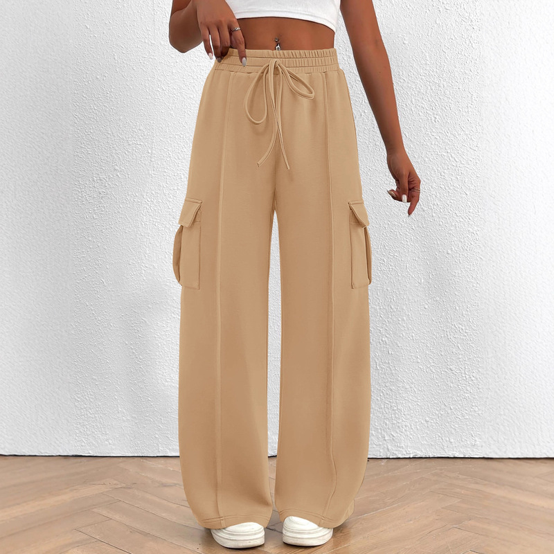 European and American Cross-Border Women's Sports Pants Autumn and Winter Loose Wide-Leg Casual Pants Casual Workout Jogging Pants with Pockets