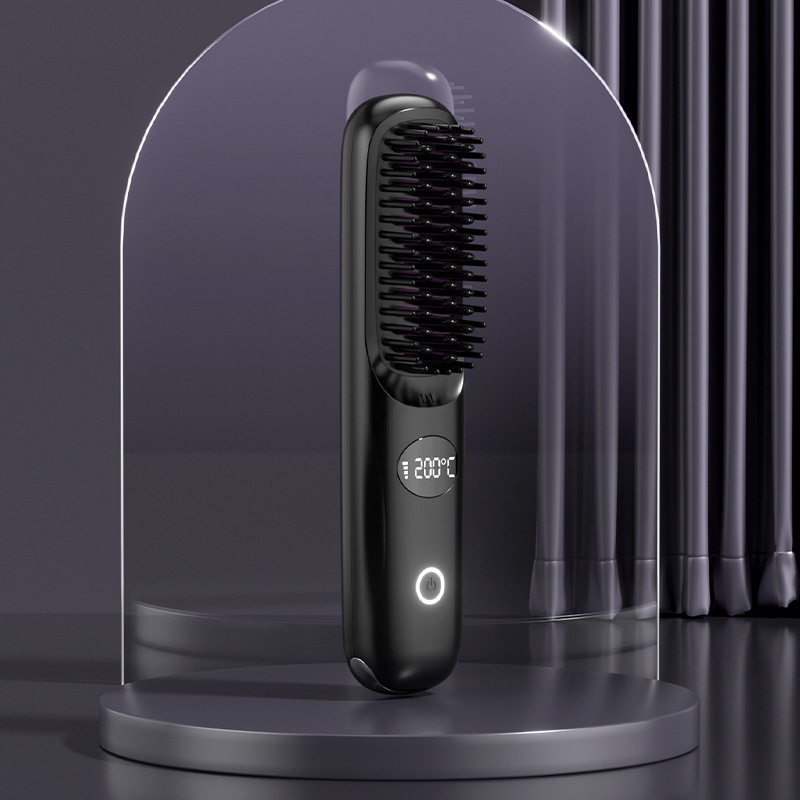 2025 新しい液晶 USB 充電セラミック加熱コームストレートヘアケアヘアアイロンワイヤレスポータブル縮毛矯正コーム|undefined
