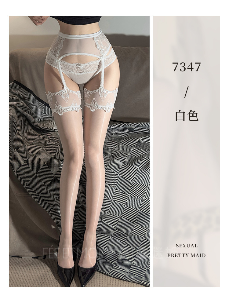 Feimu & Miji Sheer Lace Garter Stockings with Bow Embroidery Aurora Love Story 7347 — detail image 20