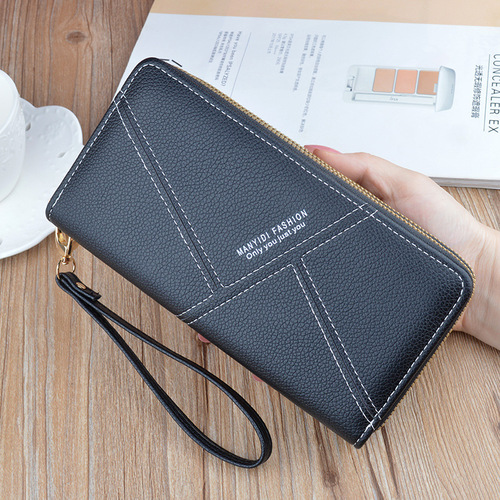 New Wallet Women's Long Double Zipper Clutch Fashionable Lychee Pattern Soft Leather Large Capacity Double Layer Wallet Mobile Phone Bag