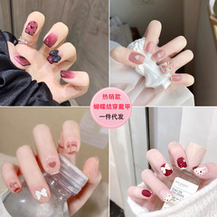 純手工穿戴甲甜美短款美甲假指甲穿戴式蝴蝶結指甲貼片甲片跨境甲