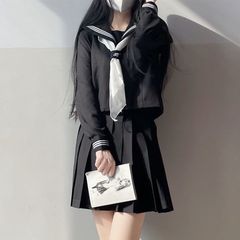 大きいサイズjk制服現物基礎金黒三冊長半袖セーラー服スーツ女性正統日系学院風
