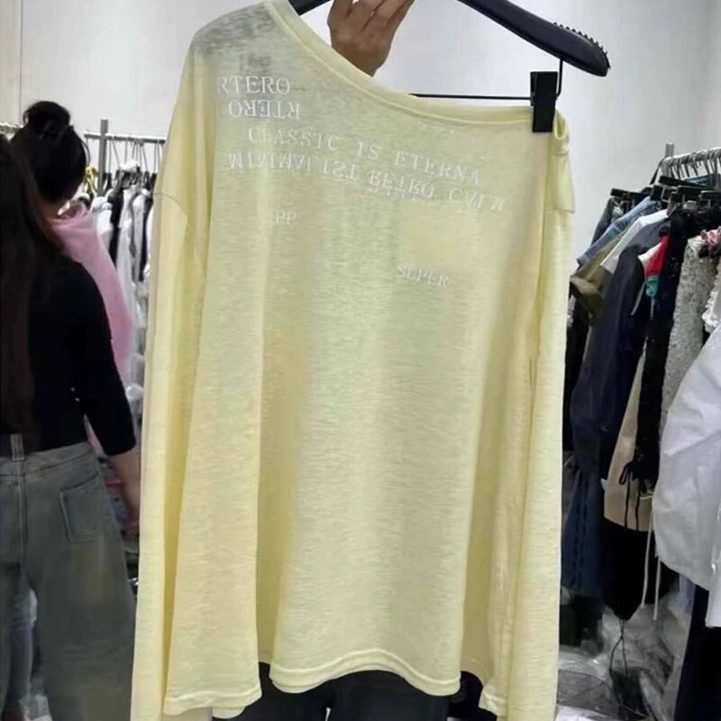 薄型通気性レタープリントレイジースタイルルーズTシャツトレンディな日焼け止めシャツ女性用2025夏の新しいファッショナブルなスタイル|undefined