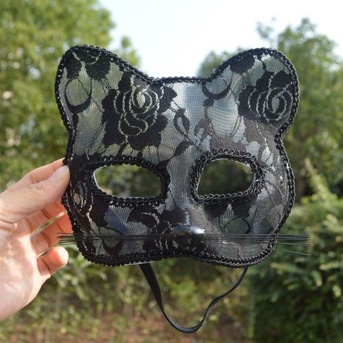 Foreign trade Halloween decoration cosplay stage performance props lace sexy female animal cat face mask mask