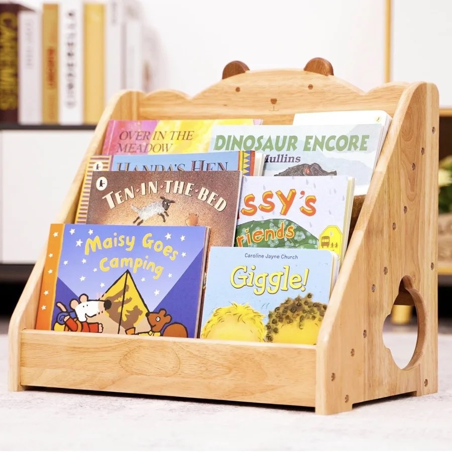 Estante de almacenamiento de libros de madera para niños, escritorio, libro de cuentos multicapa, estante de acabado de pintura, estantería de madera escalonada
