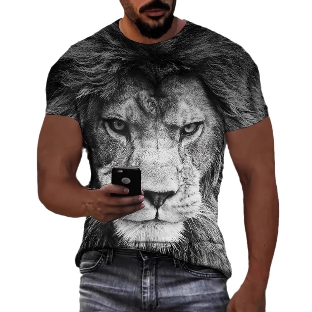 Forest Overlord Lion 3D Printed Men's High Street Fashion suelta transpirable manga corta cuello redondo camiseta en stock