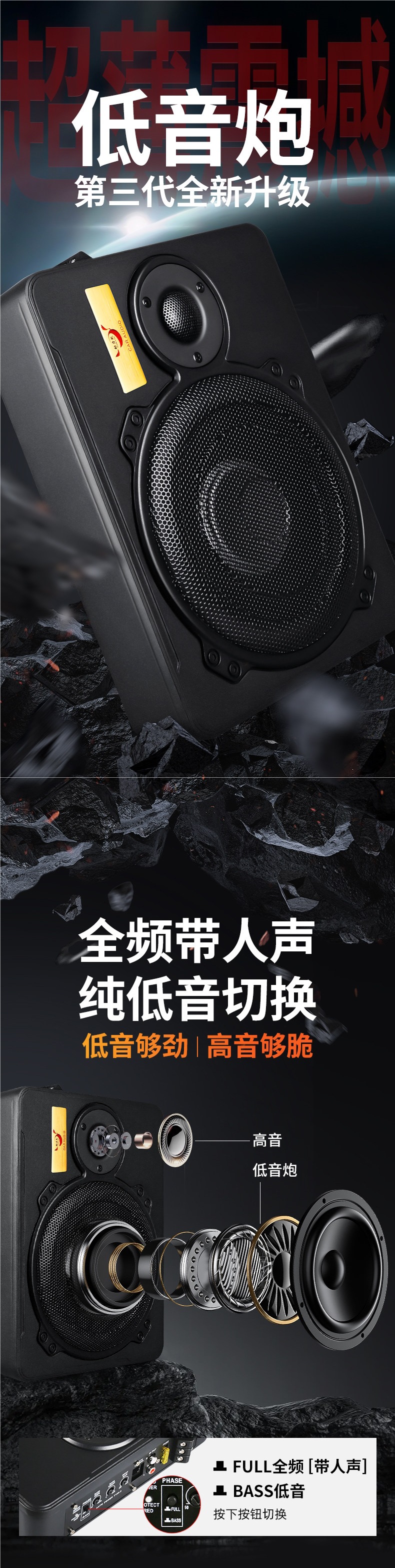 Powerful subwoofer car audio modification 12v24v high-power Bluetooth speaker ultra-thin subwoofer spare tire subwoofer