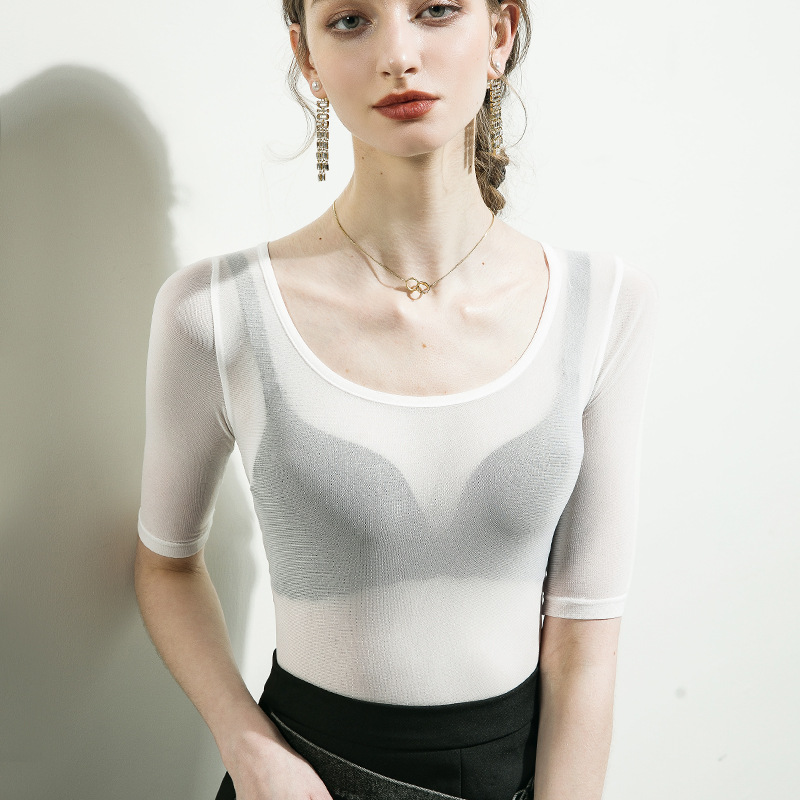 흰색 중간 소매 단일 레이어