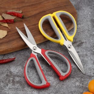 Stainless steel multifunctional kitchen scissors special two-color handle stainless steel lengthened strong household scissors Yangjiang wholesale