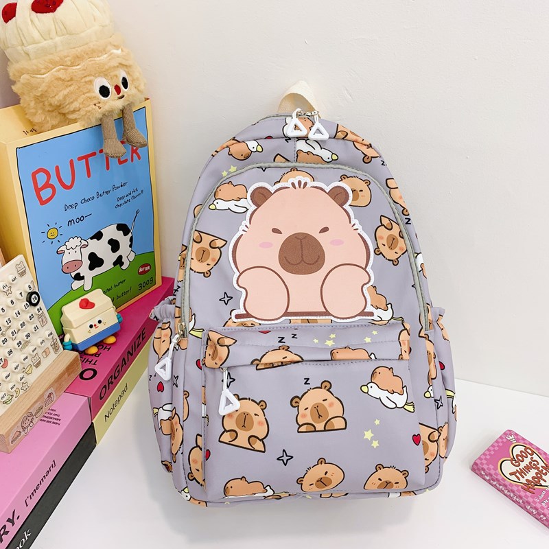 Mochila de dibujos animados para niños y niñas, lindas mochilas para estudiantes de jardín de infantes Capibara, mochilas para niños de gran capacidad.