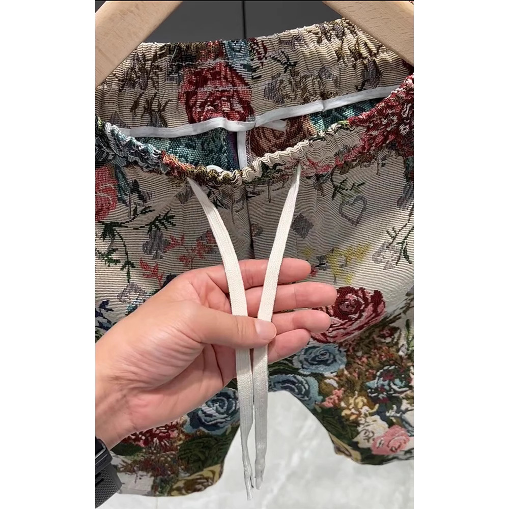 Men's Summer Trendy Casual Thin Floral Print Shorts Versatile Loose Fit Beach Sports Capri Pants_viptrois.com