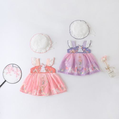 Chinese-style summer children's traditional costume Hanfu baby clothes infant onesie spaghetti straps Tang suit halter princess dress