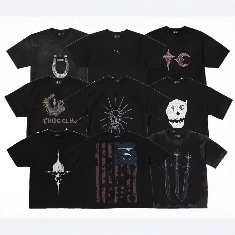 Trendy Thug Club Star and Moon Style Dragon Skull Knight Inspection Design Stain-Resistant Short-Sleeve T-Shirt