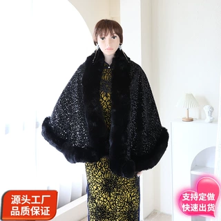 冬季新款亮片加厚无袖披肩出游逛街防风保暖时尚民族风高级感斗篷