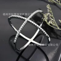 Сетка красная мода геометрическая вырезая X-образное серебряное кольцо S925 простой крест Мосанг бриллиантовое кольцо спот оптом
