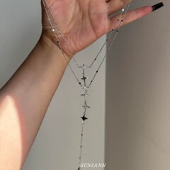 女性用多層フルダイヤモンドジルコンスターロングネックレス、甘くてクールなニッチデザイン、鎖骨チェーン、コールドスタイルのハイエンドネックレス