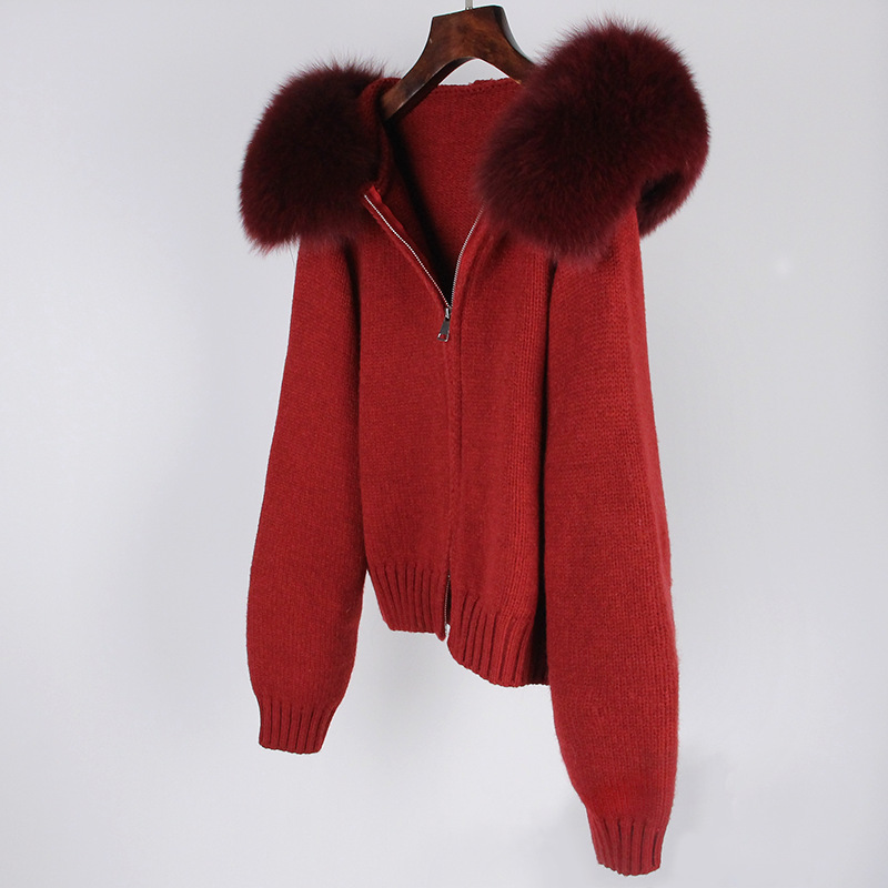 Women's Clothing Spring Jacket Women Zipper Real Fox Fur Collar Hooded Cardigan Tops Jacket Women High end Spring and Autumn_ipsvogv.com