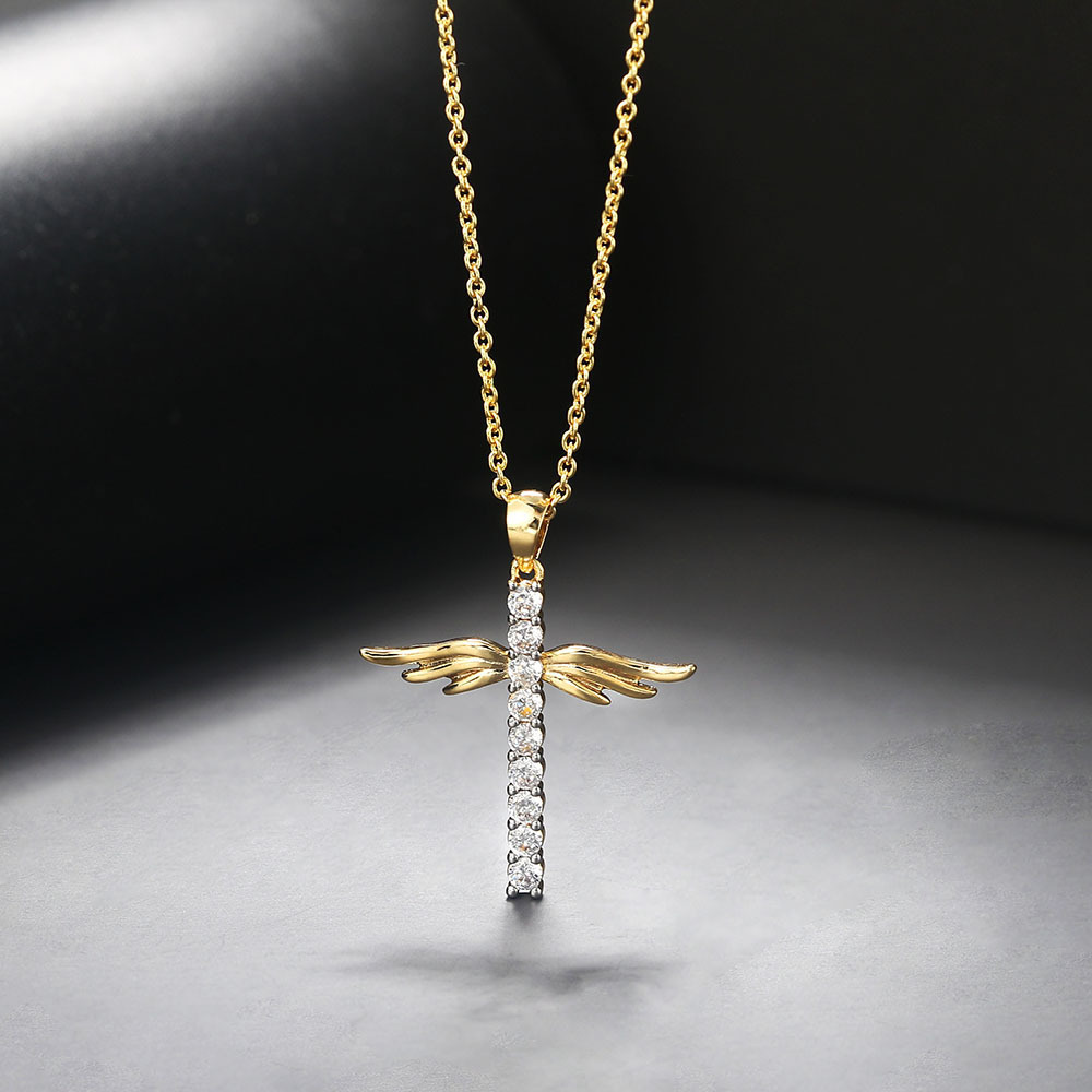 Collana catena cubana con croce e ali d'angelo personalizzata_voghion.com
