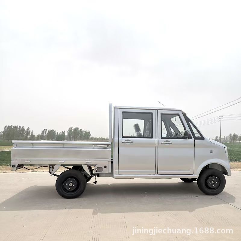 Camioneta eléctrica de doble cabina y cuatro ruedas para uso rural, vehículo de carga con plataforma plana, vehículo eléctrico para pasajeros y carga, camión eléctrico.