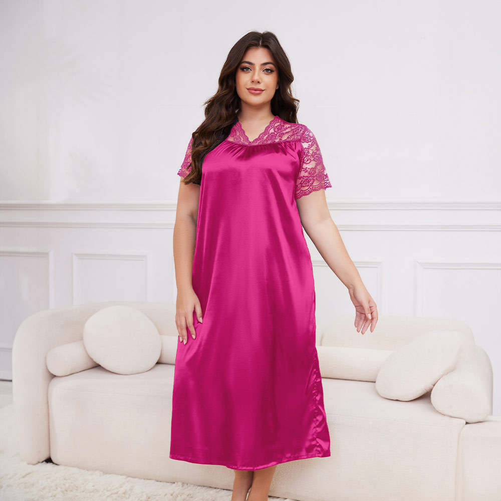 Transfronterizo tamaño nuevo pijama de seda de hielo mujer primavera y verano pijama de mangas cortas suelta ropa casera larga SQ22094