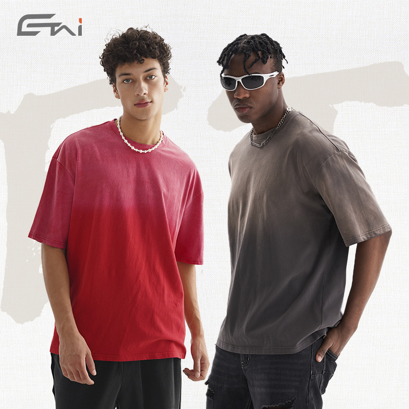 Ropa de hombre juvenil de verano casual callejera pesada lavado con agua camiseta de manga corta marca de moda de pulverización de caballo de mar de estilo retro