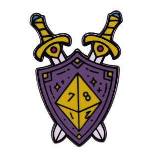 Dungeons & Dragons Knife, Shield & D8 Dice Brooch RPG Online Game Inspiration Badge