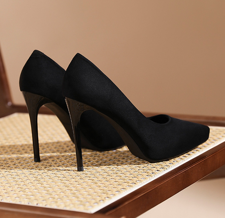 Giày cao gót mũi nhọn nữ tính đế platform gót 8 cm — Nhung đen-8cm chi tiết 10